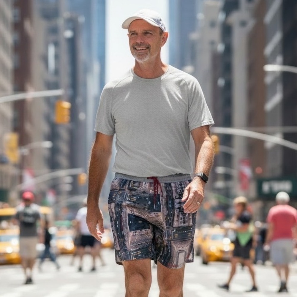 Maceoo Mens NYC Aerial Cityscape Print Swim Trunks Gray Small S/2 BB-013